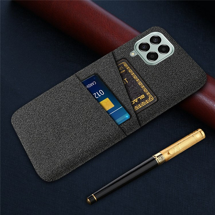Cloth Texture Case for Samsung Galaxy M33 5G (Global Version), Hard PC + Cloth Back Protector Cover with Dual Card Slot - Black
