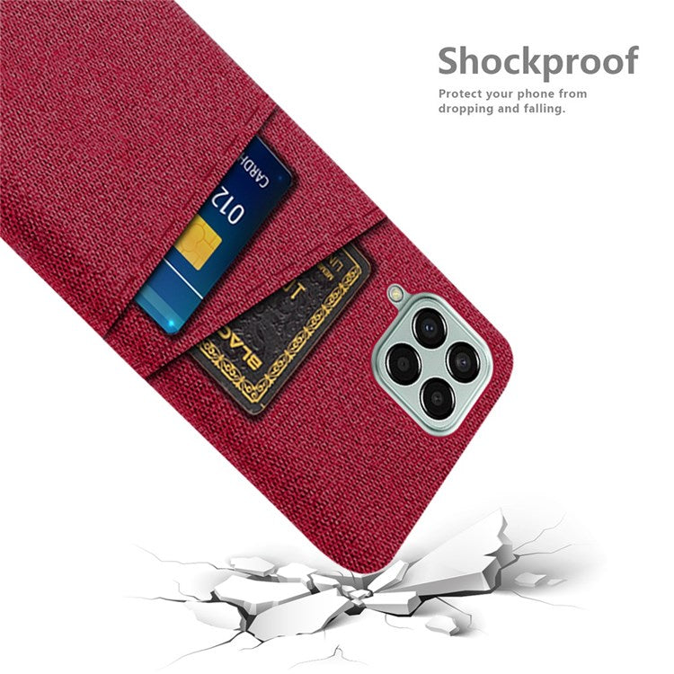 Cloth Texture Case for Samsung Galaxy M33 5G (Global Version), Hard PC + Cloth Back Protector Cover with Dual Card Slot - Red