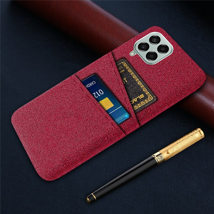 Cloth Texture Case for Samsung Galaxy M33 5G (Global Version), Hard PC + Cloth Back Protector Cover with Dual Card Slot - Red