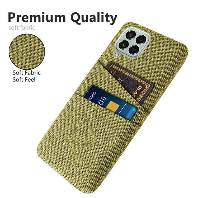 Cloth Texture Case for Samsung Galaxy M33 5G (Global Version), Hard PC + Cloth Back Protector Cover with Dual Card Slot - Yellow