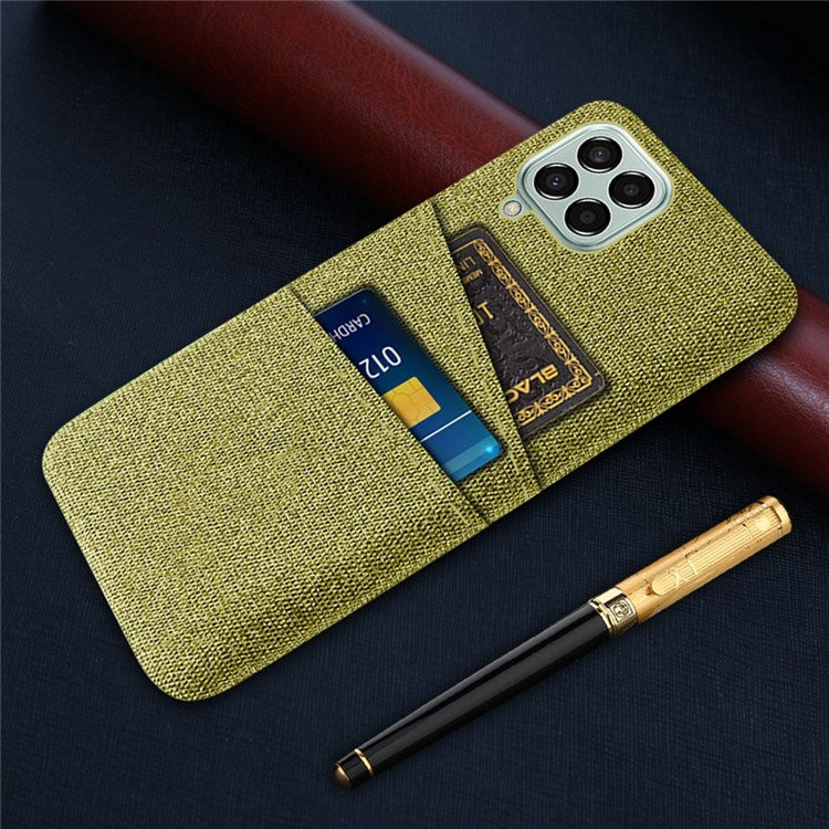 Cloth Texture Case for Samsung Galaxy M33 5G (Global Version), Hard PC + Cloth Back Protector Cover with Dual Card Slot - Yellow