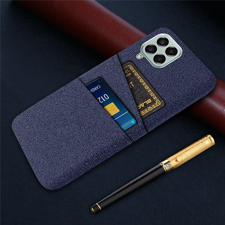 Cloth Texture Case for Samsung Galaxy M33 5G (Global Version), Hard PC + Cloth Back Protector Cover with Dual Card Slot - Blue