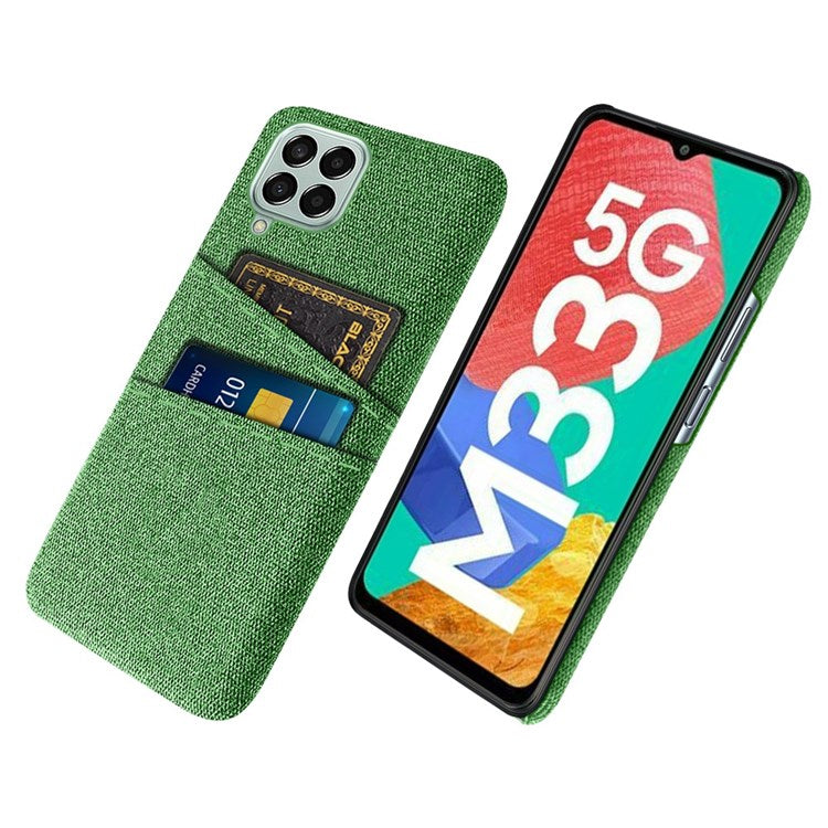 Cloth Texture Case for Samsung Galaxy M33 5G (Global Version), Hard PC + Cloth Back Protector Cover with Dual Card Slot - Green