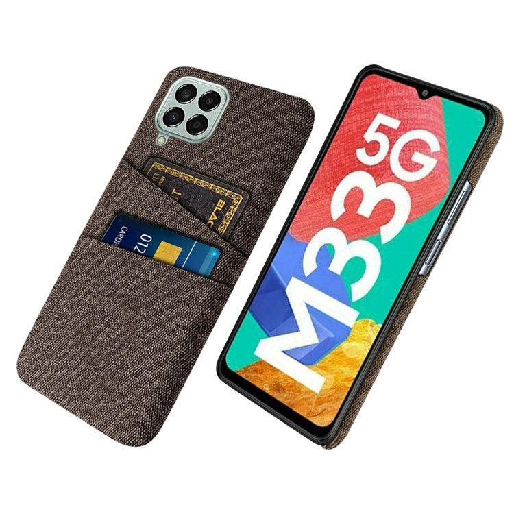 Cloth Texture Case for Samsung Galaxy M33 5G (Global Version), Hard PC + Cloth Back Protector Cover with Dual Card Slot - Brown