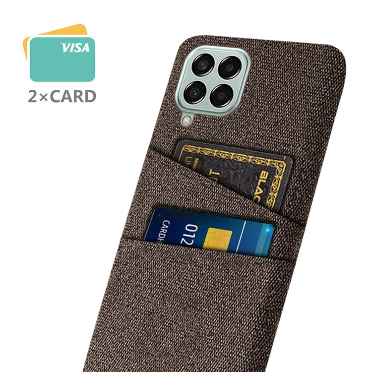 Cloth Texture Case for Samsung Galaxy M33 5G (Global Version), Hard PC + Cloth Back Protector Cover with Dual Card Slot - Brown