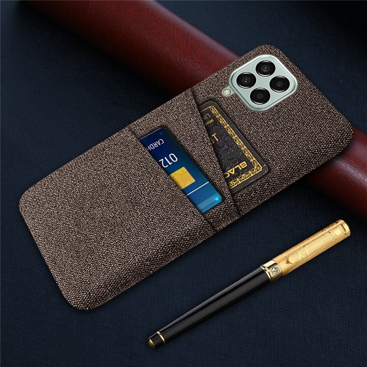 Cloth Texture Case for Samsung Galaxy M33 5G (Global Version), Hard PC + Cloth Back Protector Cover with Dual Card Slot - Brown
