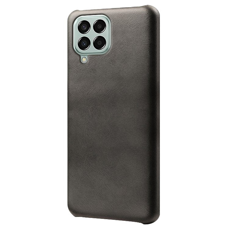 For Samsung Galaxy M33 5G (Global Version) Textured PU Leather Coated PC Phone Case Back Guard Shell - Black