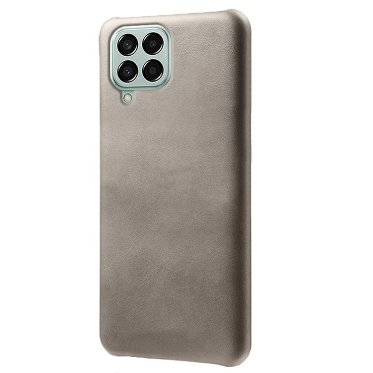 For Samsung Galaxy M33 5G (Global Version) Textured PU Leather Coated PC Phone Case Back Guard Shell - Grey