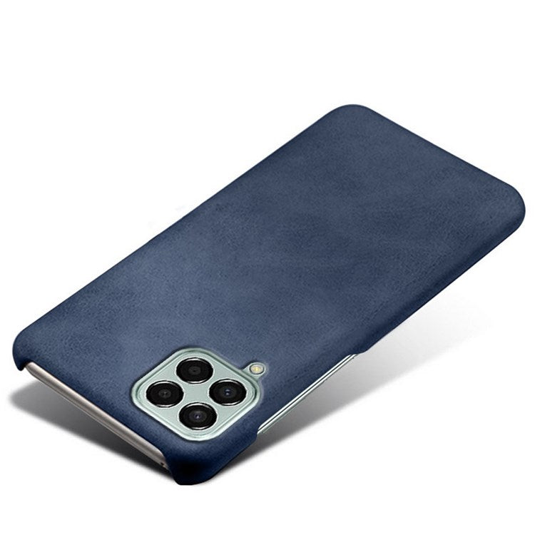 For Samsung Galaxy M33 5G (Global Version) Textured PU Leather Coated PC Phone Case Back Guard Shell - Blue