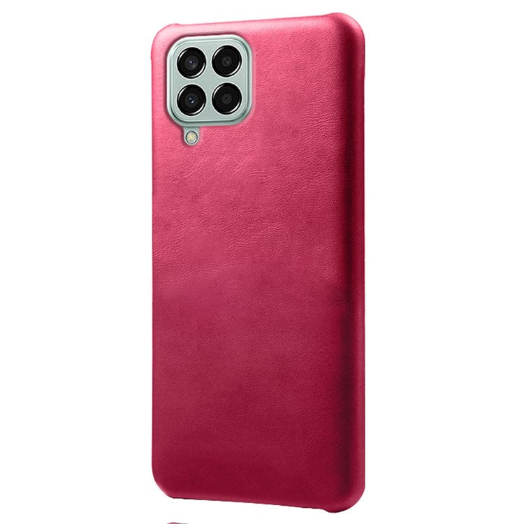 For Samsung Galaxy M33 5G (Global Version) Textured PU Leather Coated PC Phone Case Back Guard Shell - Rose