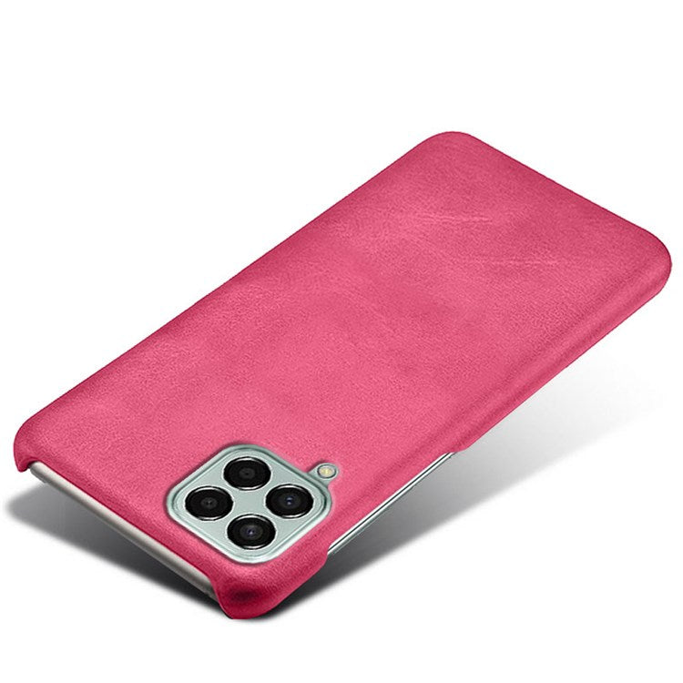 For Samsung Galaxy M33 5G (Global Version) Textured PU Leather Coated PC Phone Case Back Guard Shell - Rose