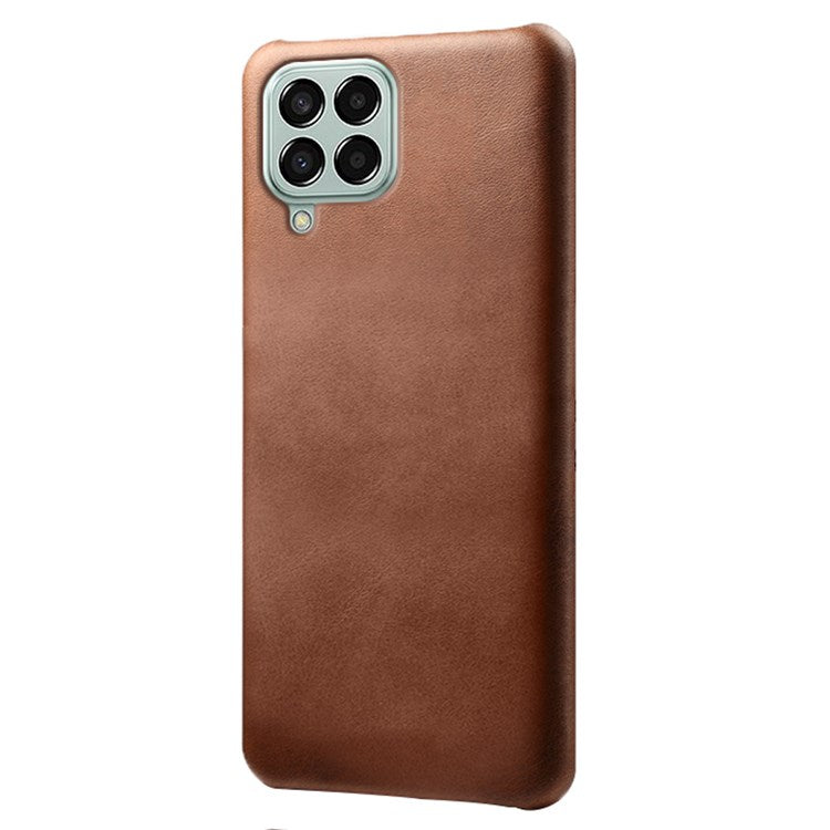 For Samsung Galaxy M33 5G (Global Version) Textured PU Leather Coated PC Phone Case Back Guard Shell - Brown