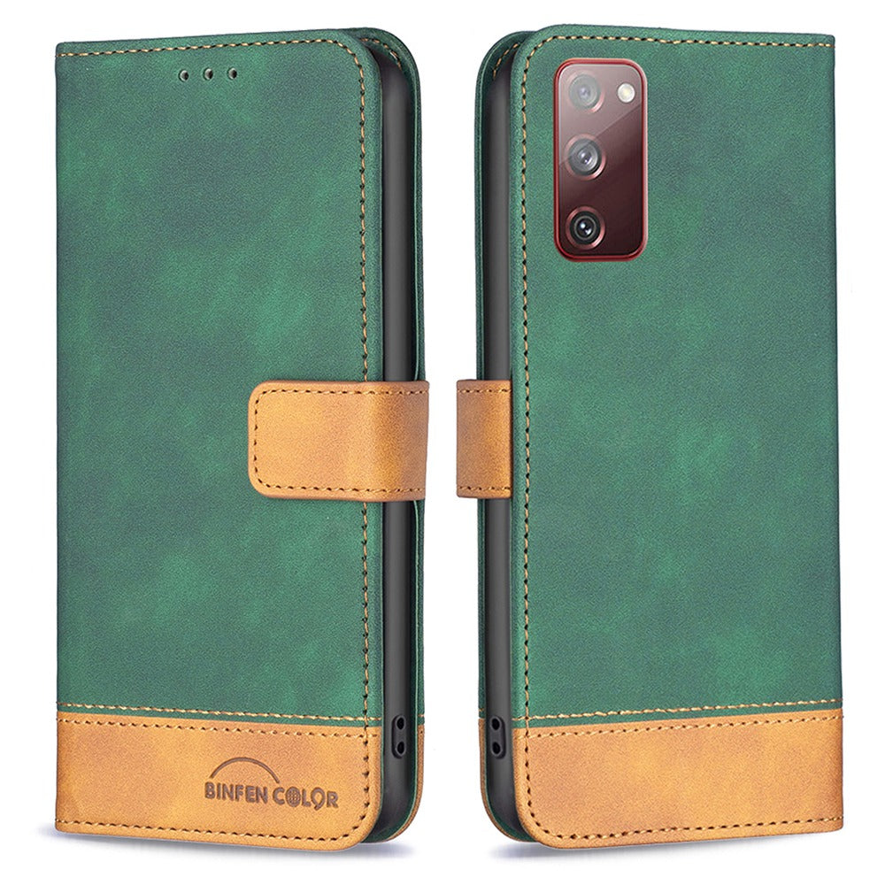 BINFEN COLOR BF Leather Case Series-7 for Samsung Galaxy S20 FE 2022/S20 FE 4G/5G/S20 Lite, Wallet Function Shockproof Style 11 Matte Surface PU Leather Phone Case with Stand - Green