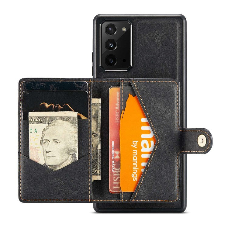 JEEHOOD For Samsung Galaxy Note20 4G/Note20 5G Detachable Leather Coated TPU Case Kickstand Wallet Phone Protective Cover - Black