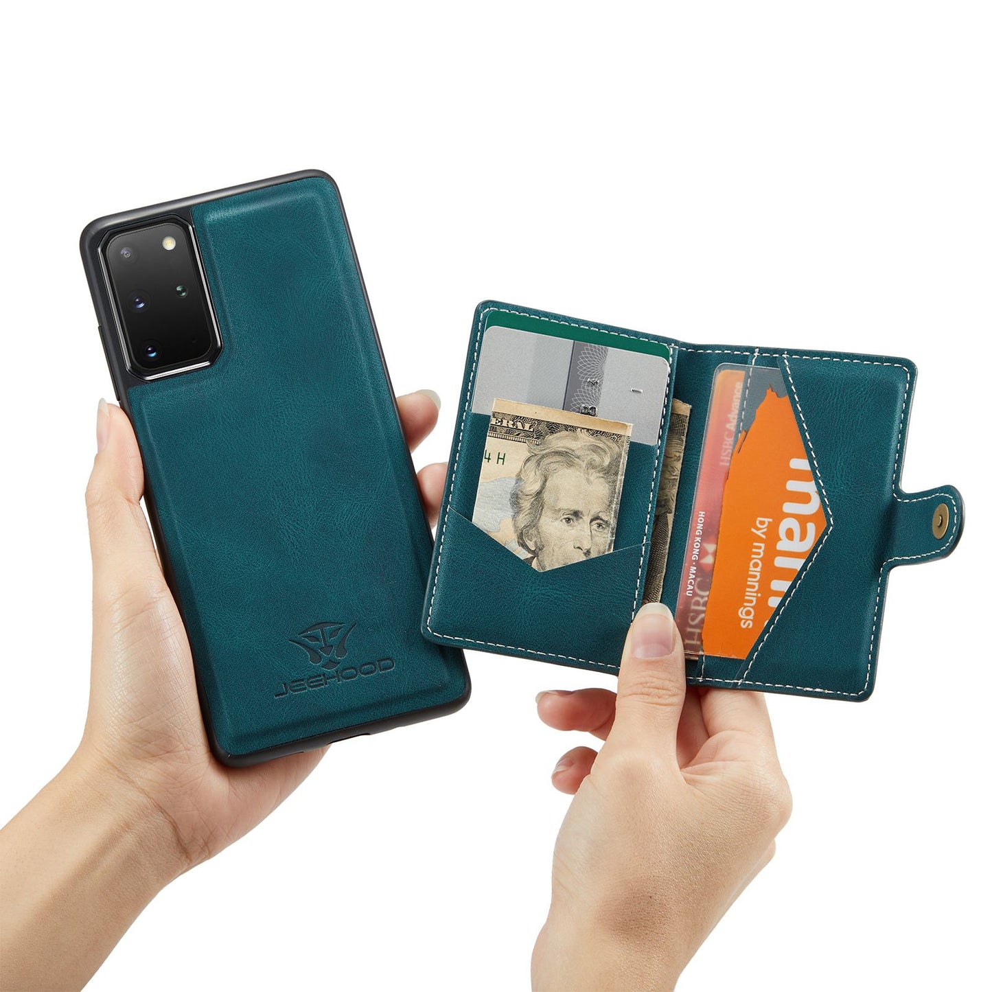 JEEHOOD For Samsung Galaxy S20 Plus 4G/S20 Plus 5G Detachable 2-in-1 Phone Cover PU Leather Coated TPU Wallet Kickstand Case - Green