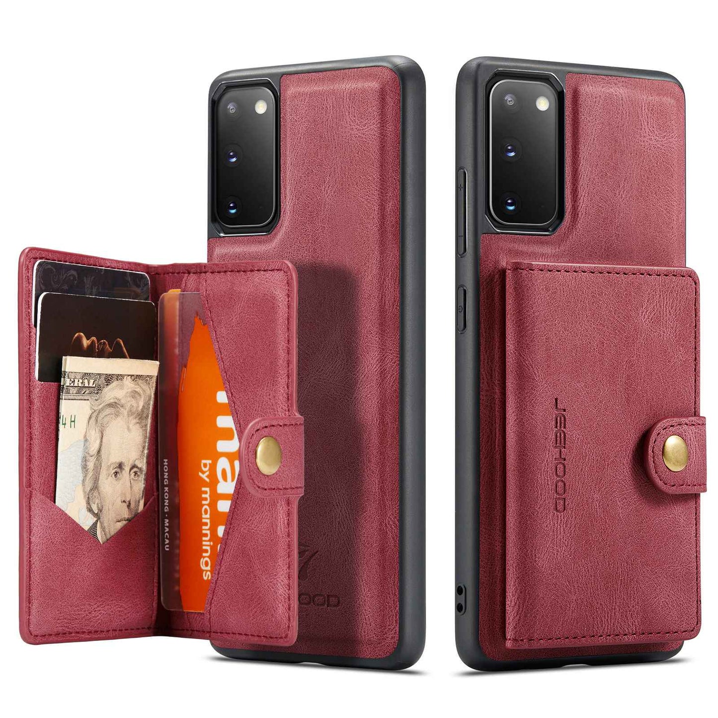 JEEHOOD For Samsung Galaxy S20 4G/5G Detachable Wallet Kickstand Case PU Leather Coated TPU Well-protected Phone Shell - Red