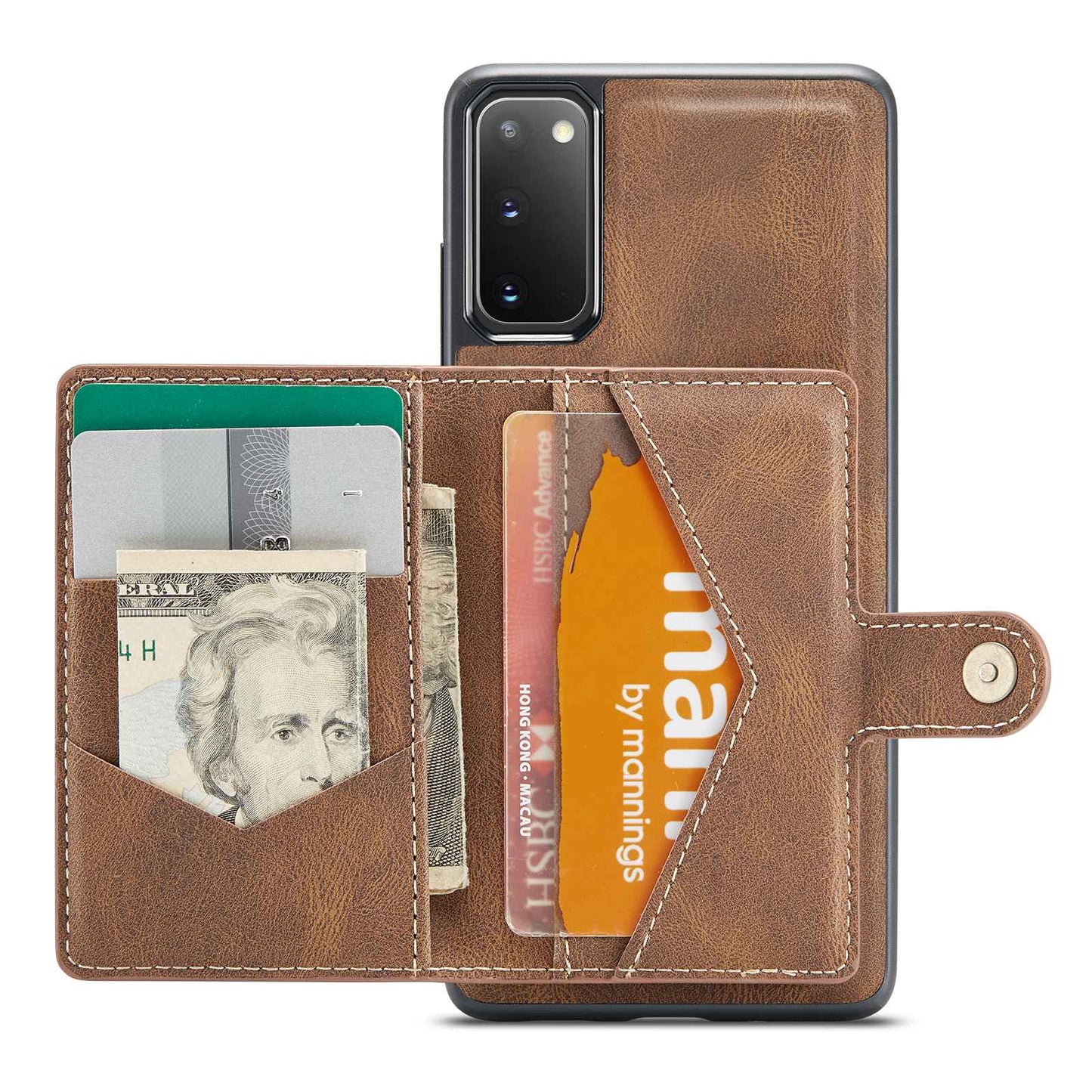 JEEHOOD For Samsung Galaxy S20 4G/5G Detachable Wallet Kickstand Case PU Leather Coated TPU Well-protected Phone Shell - Brown