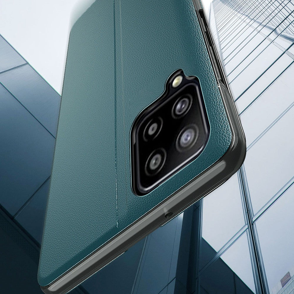 For Samsung Galaxy M33 5G (Global Version) PU Leather Book Style Stand Cover Full Body Protection View Window Phone Case - Green