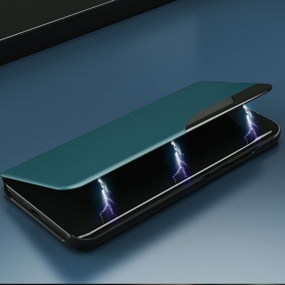 For Samsung Galaxy M33 5G (Global Version) PU Leather Book Style Stand Cover Full Body Protection View Window Phone Case - Green