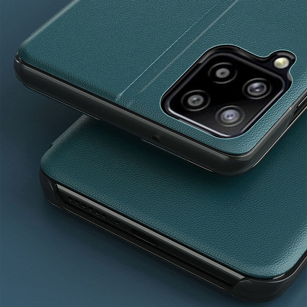 For Samsung Galaxy M33 5G (Global Version) PU Leather Book Style Stand Cover Full Body Protection View Window Phone Case - Green