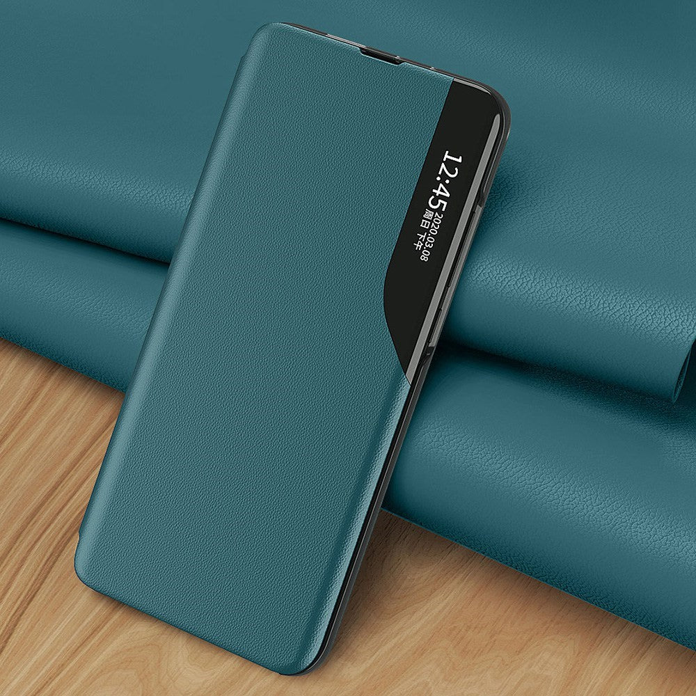 For Samsung Galaxy M33 5G (Global Version) PU Leather Book Style Stand Cover Full Body Protection View Window Phone Case - Sapphire