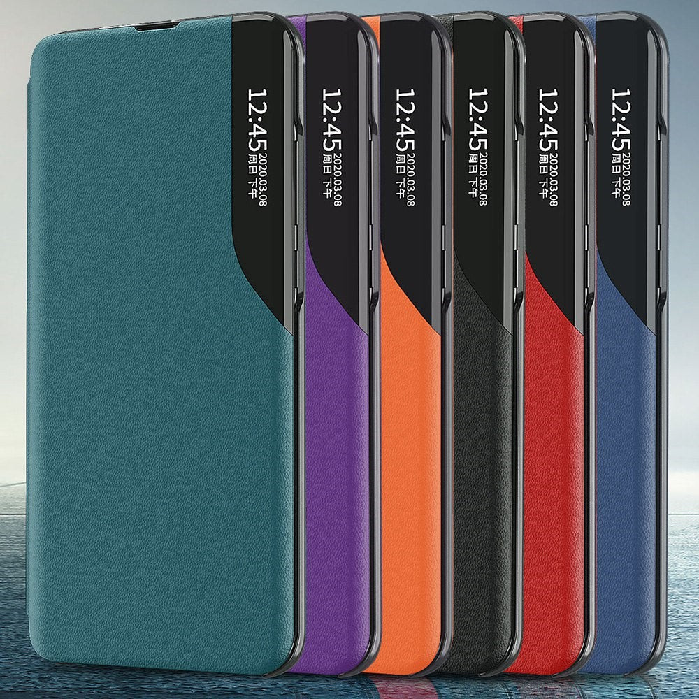 For Samsung Galaxy M33 5G (Global Version) PU Leather Book Style Stand Cover Full Body Protection View Window Phone Case - Purple