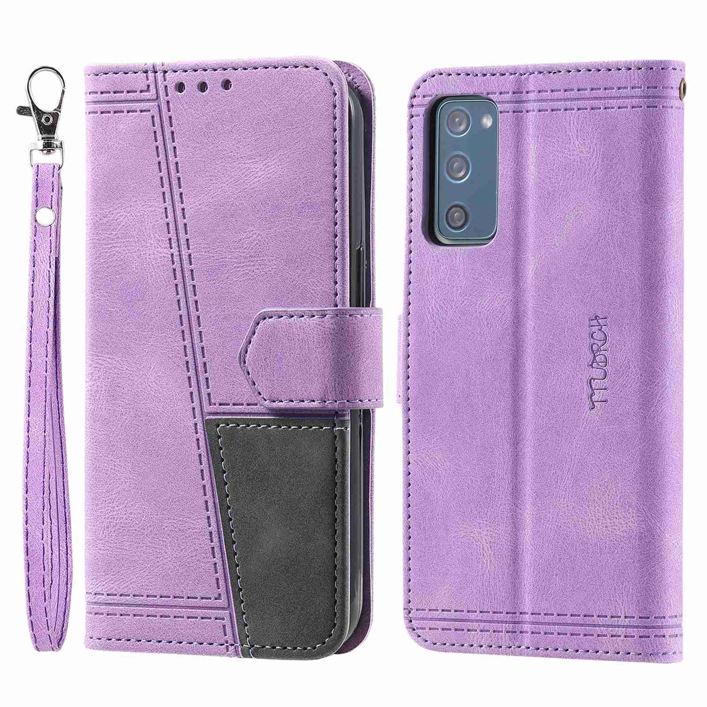 TTUDRCH For Samsung Galaxy S20 FE 2022/S20 FE/S20 Fan Edition/S20 FE 5G/S20 Fan Edition 5G/S20 Lite 004 Splicing PU Leather RFID Blocking Stand Wallet Phone Case with Strap - Purple