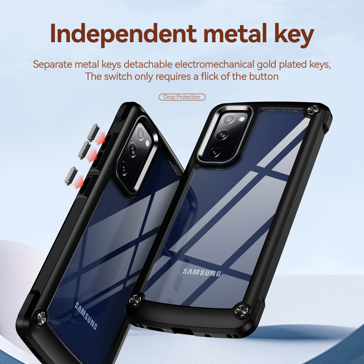 Shockproof Phone Case for Samsung Galaxy S20 FE 2022/S20 FE 4G/5G/S20 Lite, Full Body Protection PC+TPU Hybrid Phone Shell Case with Strap - Black/Black