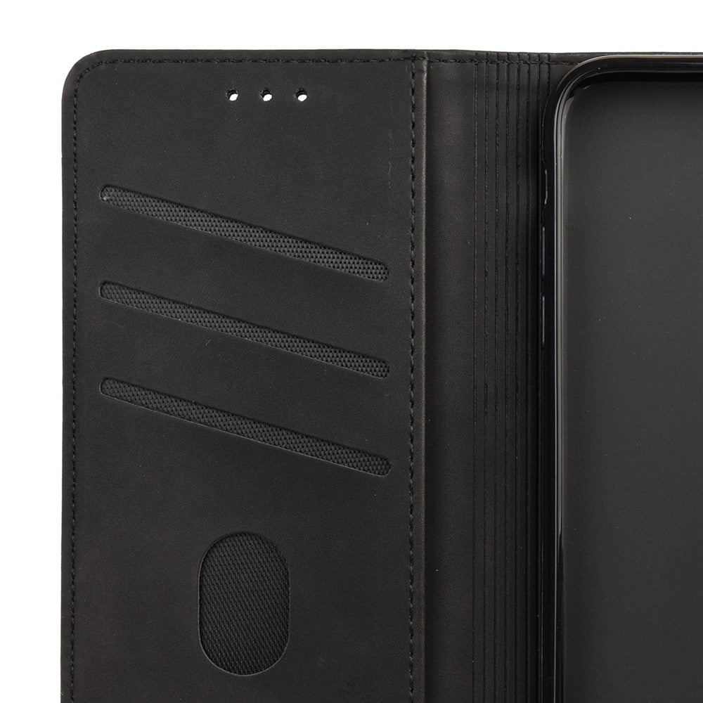 For Samsung Galaxy M33 5G (Global Version) Splicing PU Leather+TPU Skin-touch Feeling Case Stand Magnetic Absorption Flip Folio Wallet Cover - Black