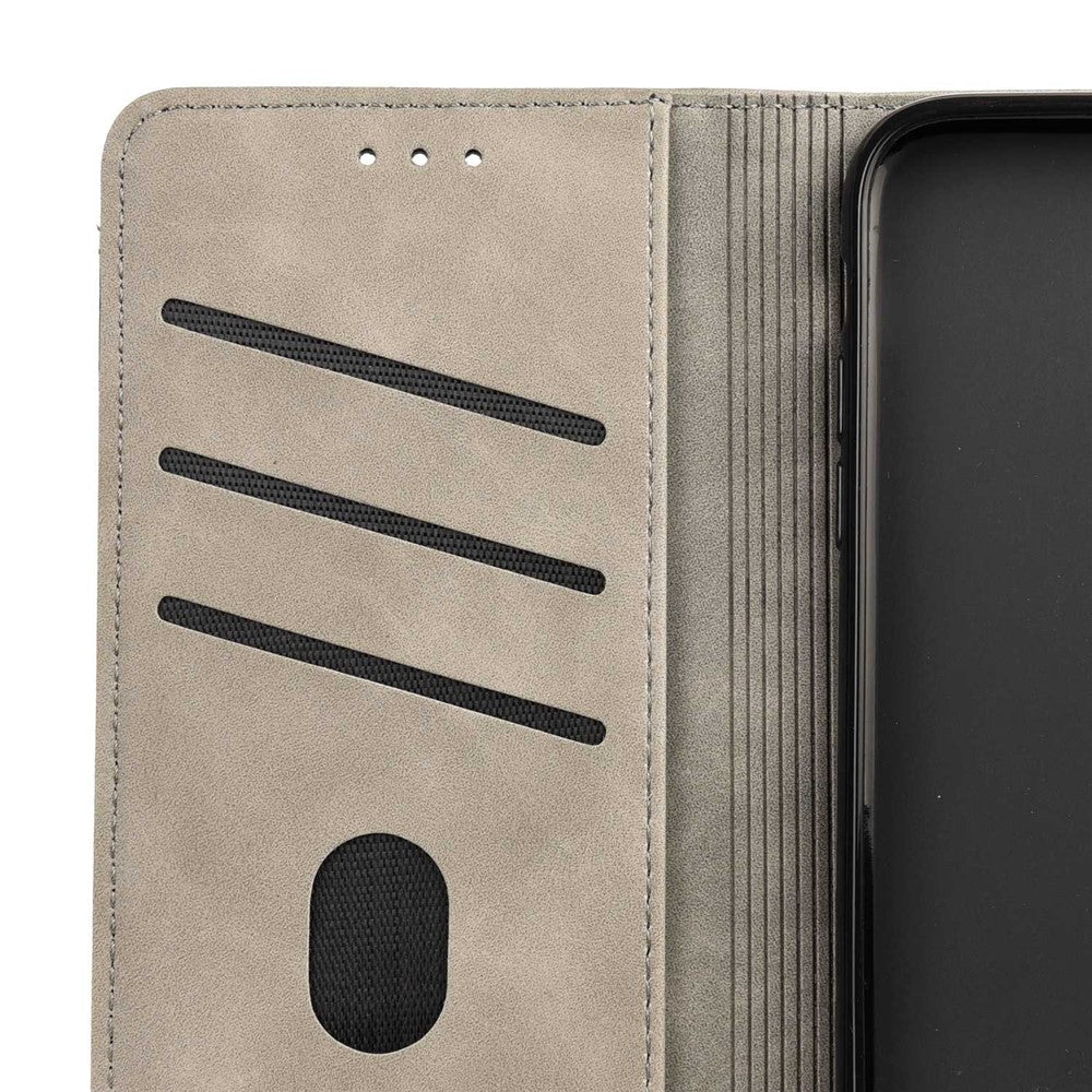For Samsung Galaxy M33 5G (Global Version) Splicing PU Leather+TPU Skin-touch Feeling Case Stand Magnetic Absorption Flip Folio Wallet Cover - Grey