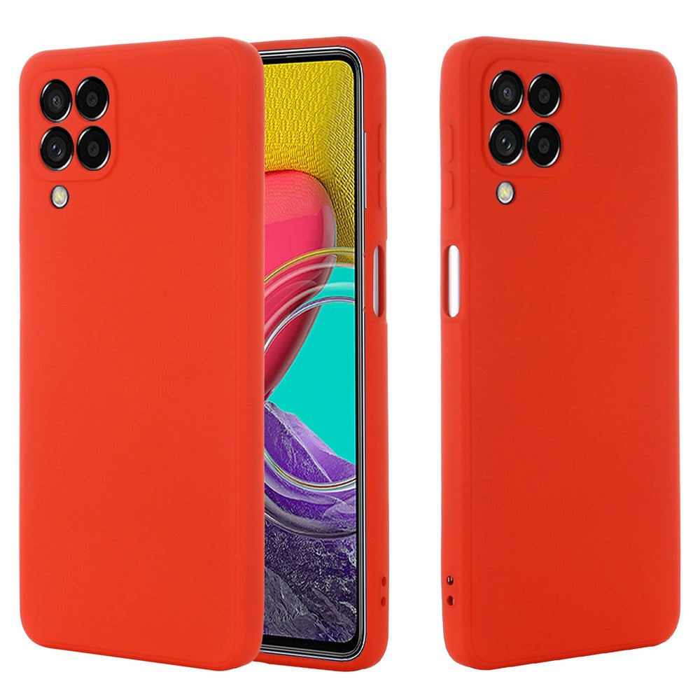 For Samsung Galaxy M53 5G Strap Anti-drop Liquid Silicone Lightweight Case Soft Microfiber Lining Protector - Red