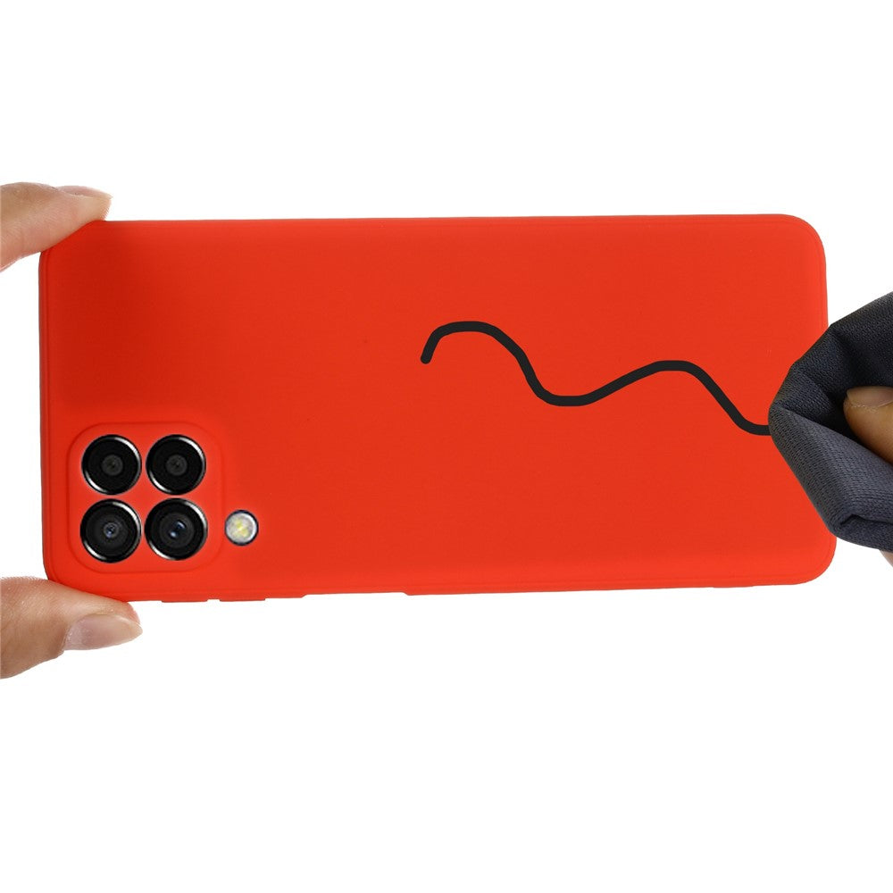 For Samsung Galaxy M53 5G Strap Anti-drop Liquid Silicone Lightweight Case Soft Microfiber Lining Protector - Red