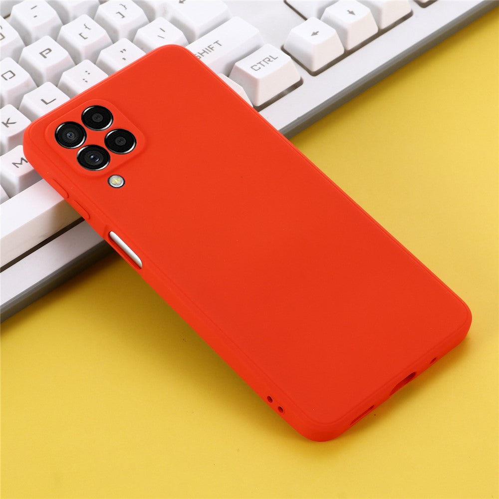 For Samsung Galaxy M53 5G Strap Anti-drop Liquid Silicone Lightweight Case Soft Microfiber Lining Protector - Red