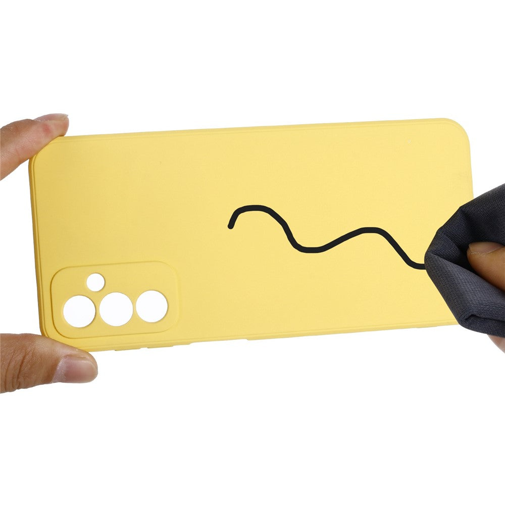 For Samsung Galaxy M23 5G/F23 5G Precise Cut-outs Shockproof Liquid Silicone Case Soft Microfiber Lining Shell with Strap - Yellow