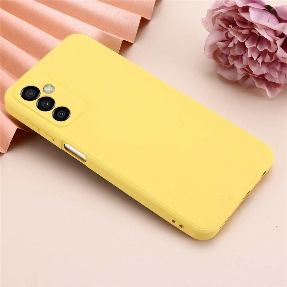 For Samsung Galaxy M23 5G/F23 5G Precise Cut-outs Shockproof Liquid Silicone Case Soft Microfiber Lining Shell with Strap - Yellow