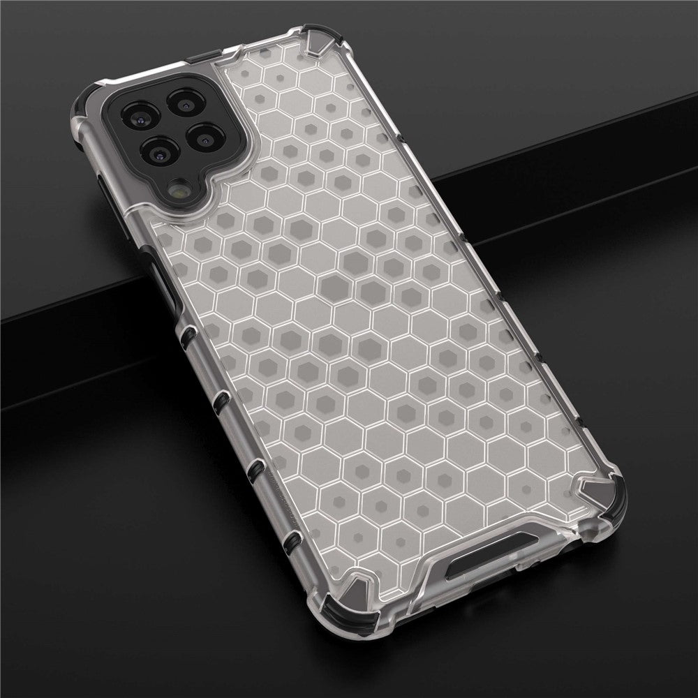 For Samsung Galaxy M33 5G (Global Version) Honeycomb Textured Soft TPU + Hard PC Phone Anti-drop Case Hybrid Protective Cover - Grey