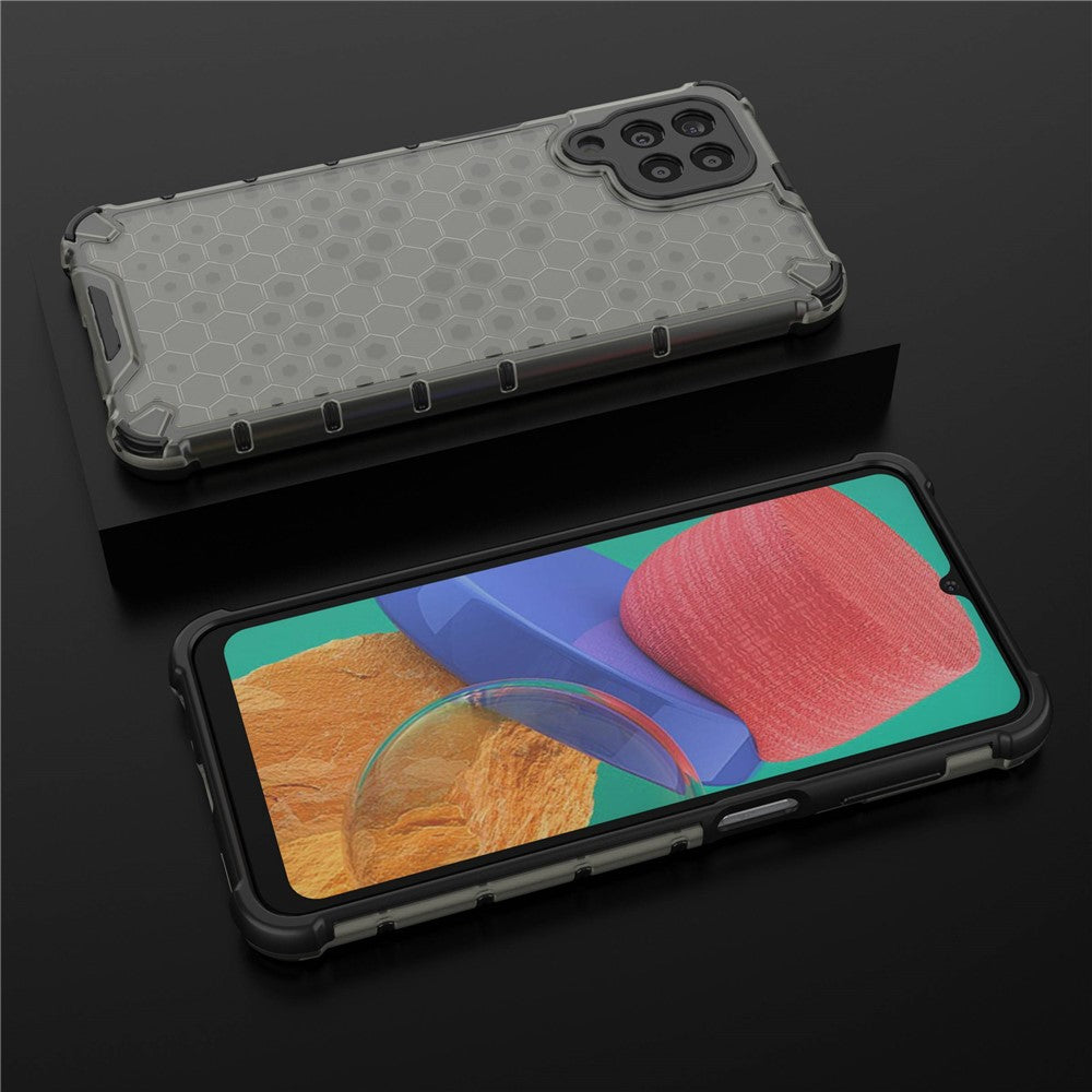 For Samsung Galaxy M33 5G (Global Version) Honeycomb Textured Soft TPU + Hard PC Phone Anti-drop Case Hybrid Protective Cover - Black