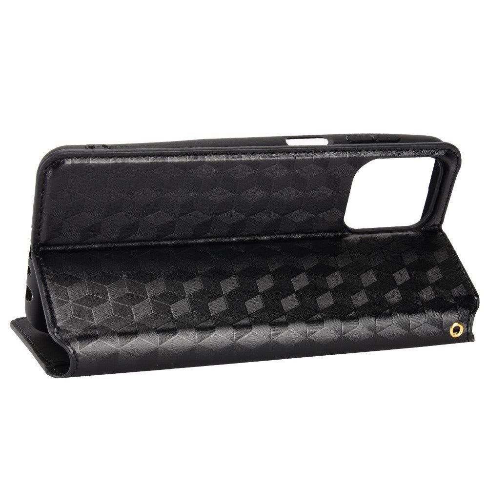 For Samsung Galaxy M53 5G Imprinted Rhombus Pattern Phone Case PU Leather Stand Magnetic Auto Closure Wallet Phone Shell - Black