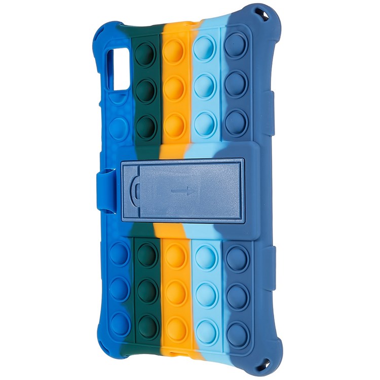 For Realme Pad Mini Fidget Pop Toys Push It Bubble Shockproof Soft Silicone Protective Case Tablet Shell with Built-in Kickstand - Colorful Dark Blue