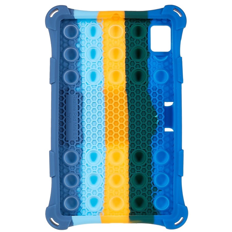For Realme Pad Mini Fidget Pop Toys Push It Bubble Shockproof Soft Silicone Protective Case Tablet Shell with Built-in Kickstand - Colorful Dark Blue