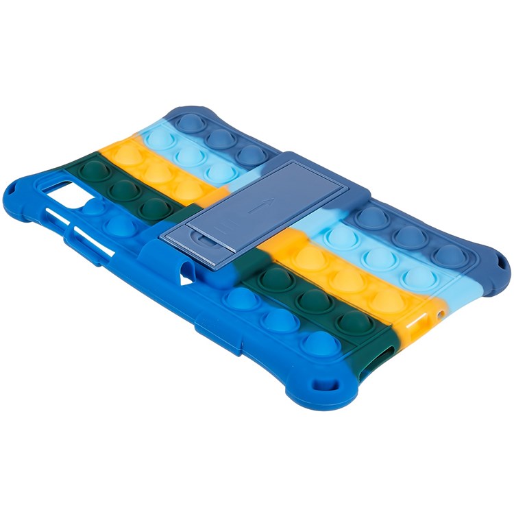 For Realme Pad Mini Fidget Pop Toys Push It Bubble Shockproof Soft Silicone Protective Case Tablet Shell with Built-in Kickstand - Colorful Dark Blue