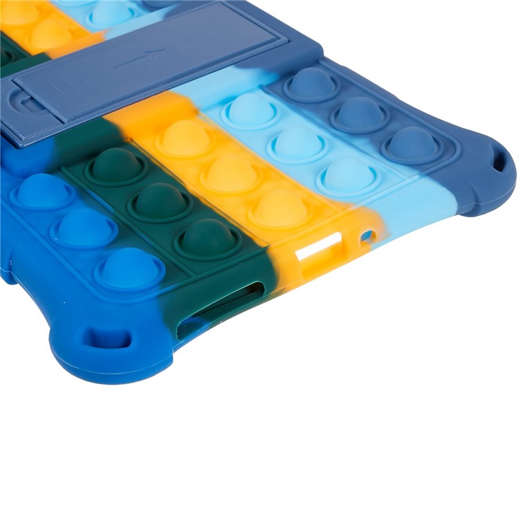For Realme Pad Mini Fidget Pop Toys Push It Bubble Shockproof Soft Silicone Protective Case Tablet Shell with Built-in Kickstand - Colorful Dark Blue