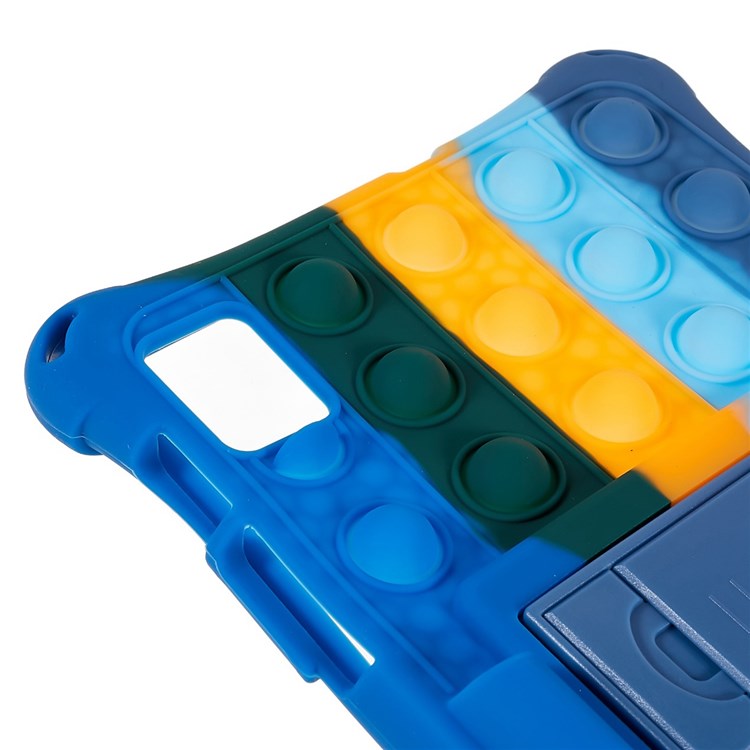 For Realme Pad Mini Fidget Pop Toys Push It Bubble Shockproof Soft Silicone Protective Case Tablet Shell with Built-in Kickstand - Colorful Dark Blue