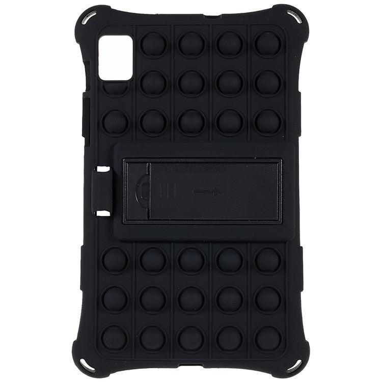 For Realme Pad Mini Fidget Pop Toys Push It Bubble Shockproof Soft Silicone Protective Case Tablet Shell with Built-in Kickstand - Black