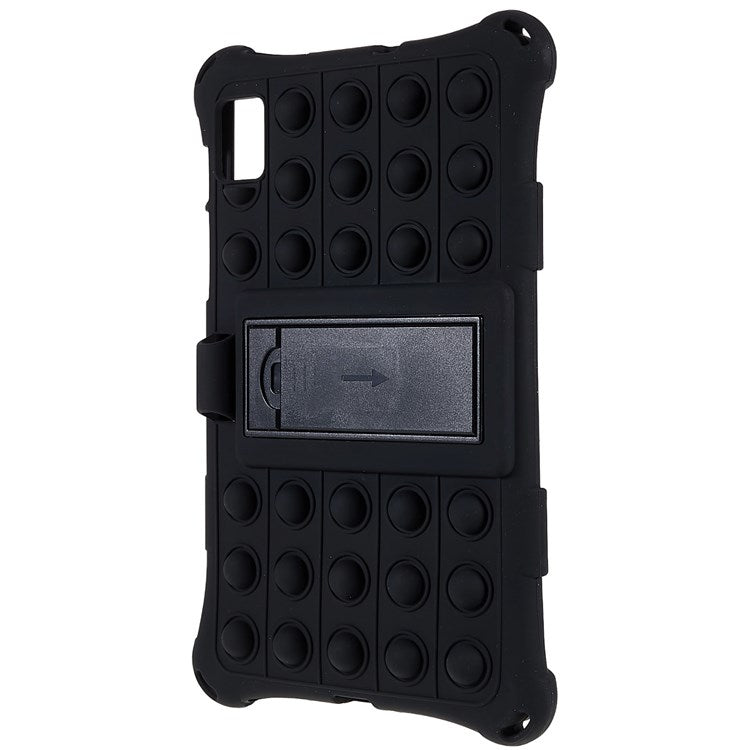 For Realme Pad Mini Fidget Pop Toys Push It Bubble Shockproof Soft Silicone Protective Case Tablet Shell with Built-in Kickstand - Black