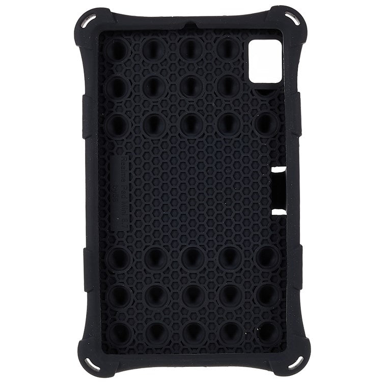 For Realme Pad Mini Fidget Pop Toys Push It Bubble Shockproof Soft Silicone Protective Case Tablet Shell with Built-in Kickstand - Black