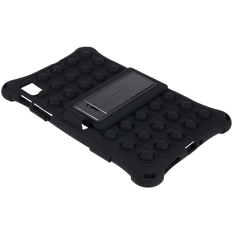For Realme Pad Mini Fidget Pop Toys Push It Bubble Shockproof Soft Silicone Protective Case Tablet Shell with Built-in Kickstand - Black