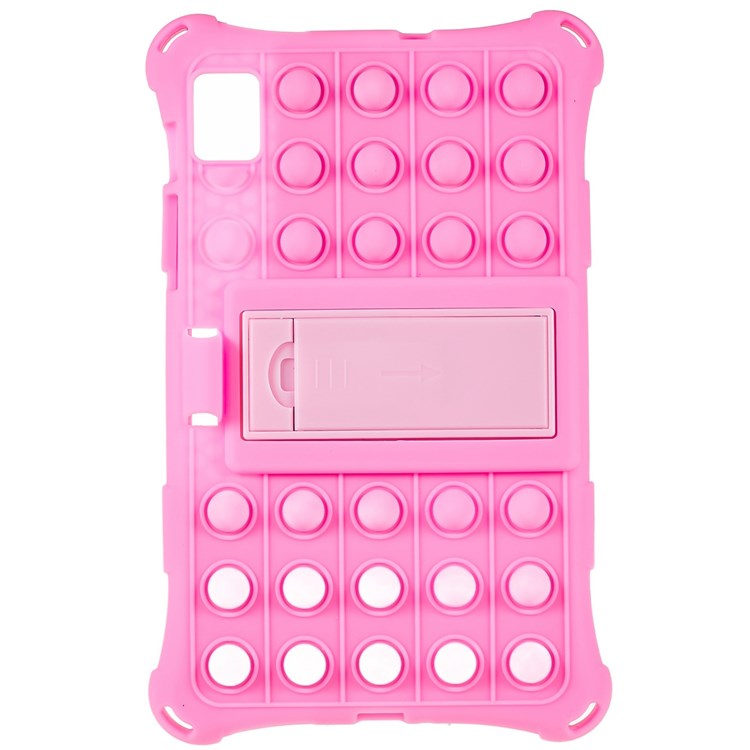 For Realme Pad Mini Fidget Pop Toys Push It Bubble Shockproof Soft Silicone Protective Case Tablet Shell with Built-in Kickstand - Pink