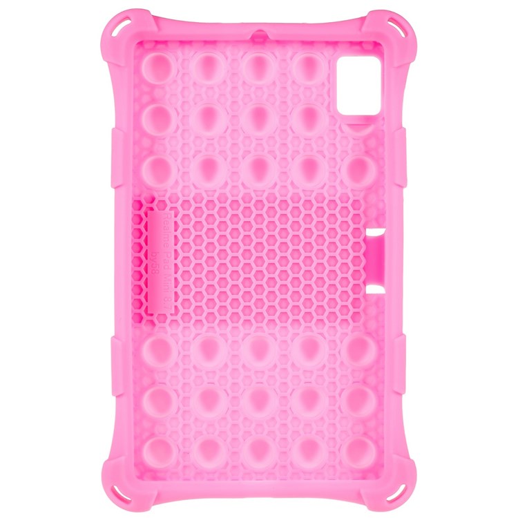 For Realme Pad Mini Fidget Pop Toys Push It Bubble Shockproof Soft Silicone Protective Case Tablet Shell with Built-in Kickstand - Pink