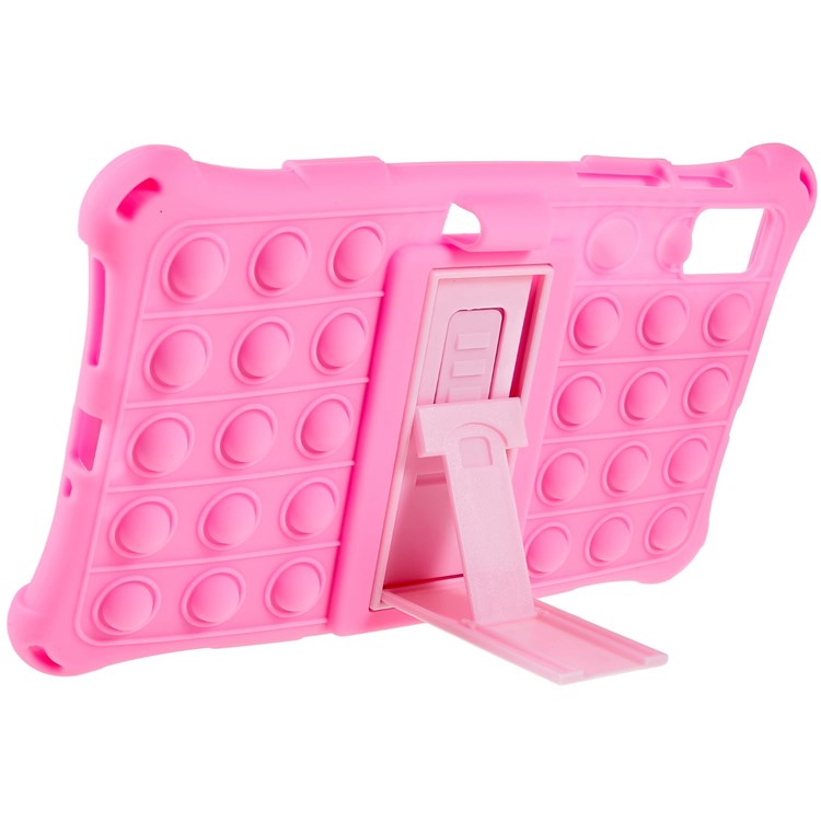For Realme Pad Mini Fidget Pop Toys Push It Bubble Shockproof Soft Silicone Protective Case Tablet Shell with Built-in Kickstand - Pink